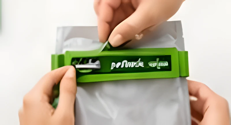 Petlock'un yapışkan yüzeyleri ambalaja bastırılarak sabitleniyor